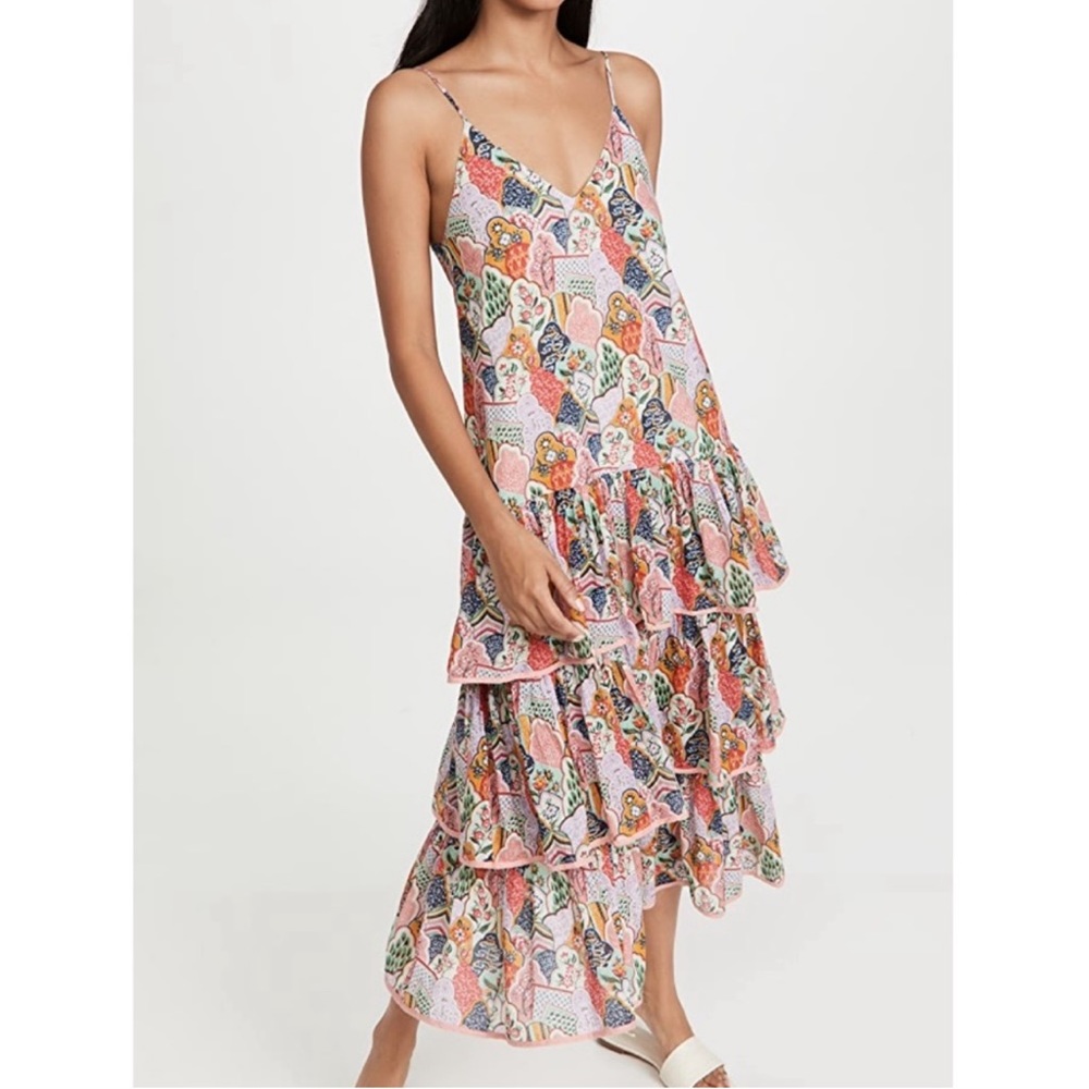 Rhode Vena Mixed Paisley Print Tiered Cotton Ruffle Dress